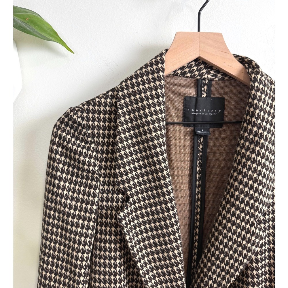 Sanctuary Womens Brown Houndstooth Oversized Knit Blazer Jacket S Academia - Picture 3 of 7